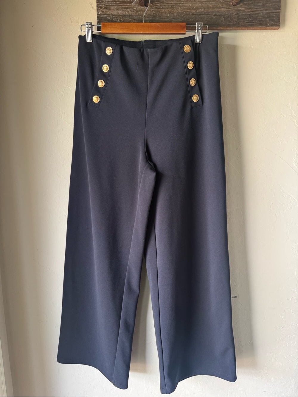 H&M Women’s Navy Wide-Leg Sailor Pants with Gold Buttons Large